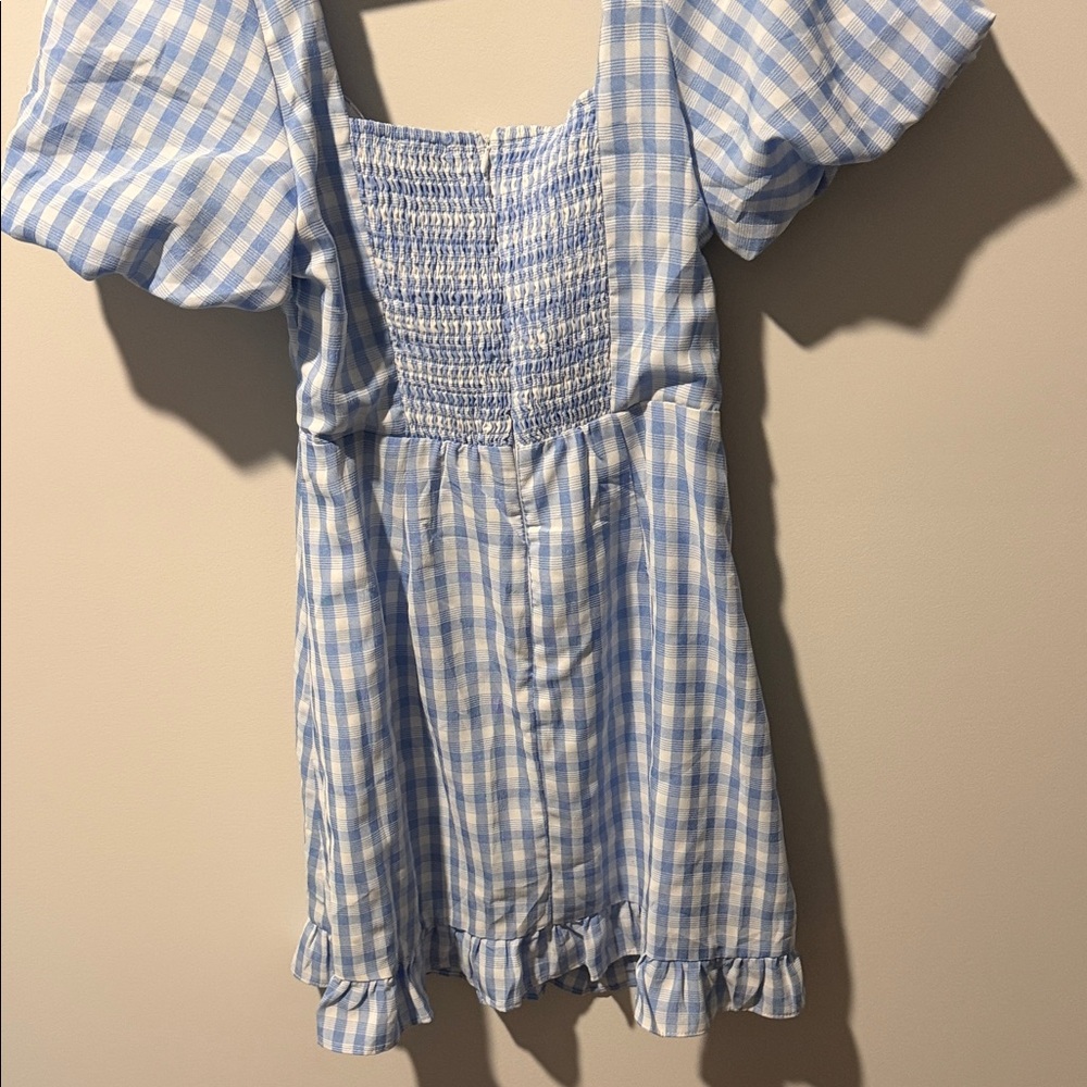Hello Molly Light Blue and White Gingham Puff Sleeve Mini Dress - Picture 2 of 3